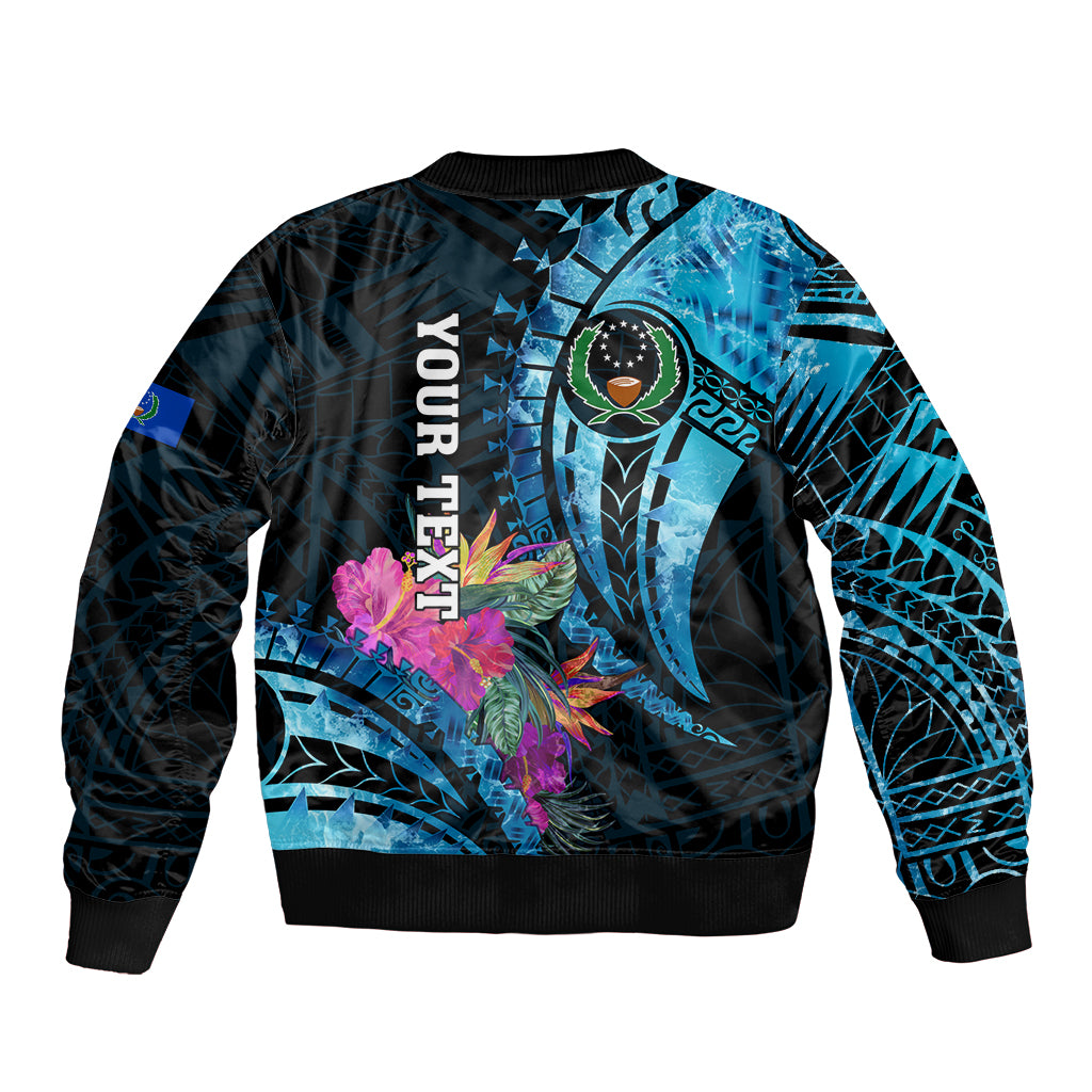 Personalised FSM Pohnpei State Bomber Jacket Tropical Flowers Tribal Pattern LT05 - Polynesian Pride