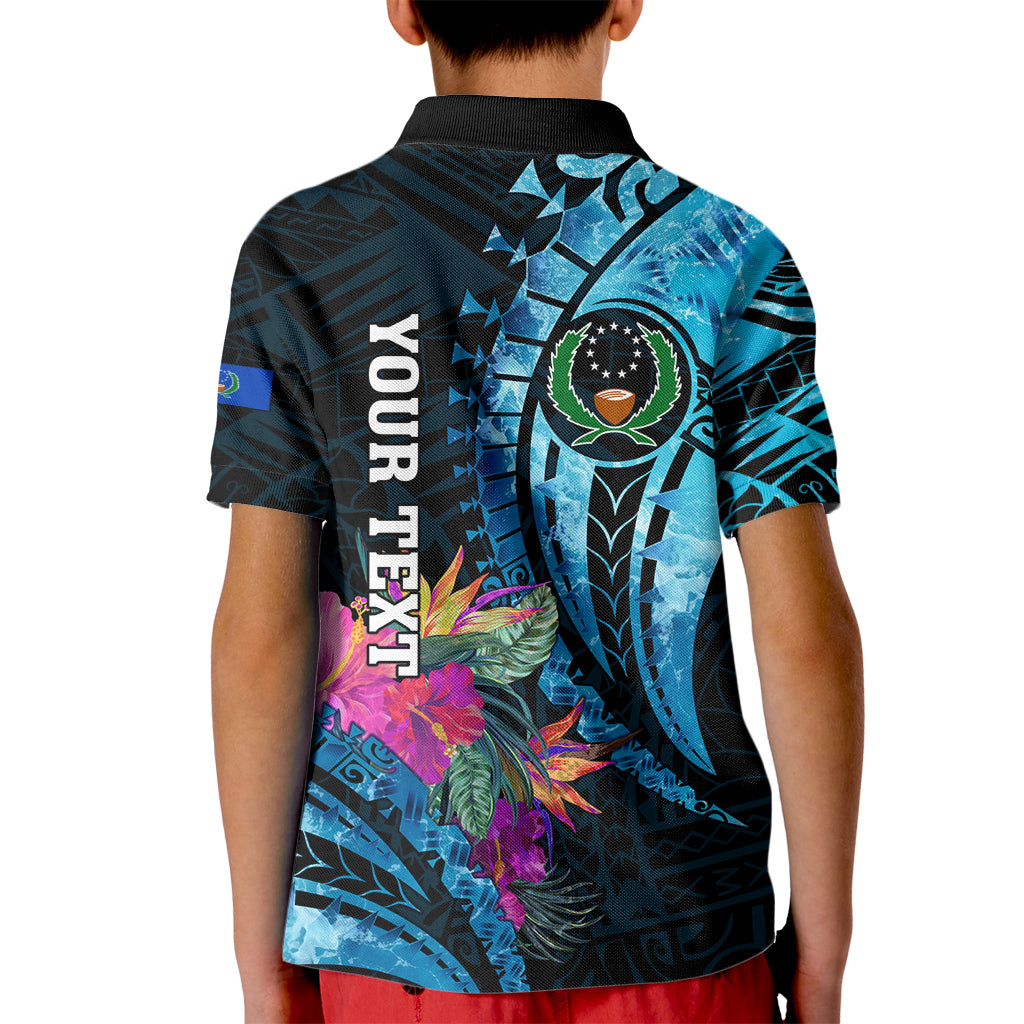 Personalised FSM Pohnpei State Kid Polo Shirt Tropical Flowers Tribal Pattern LT05 - Polynesian Pride