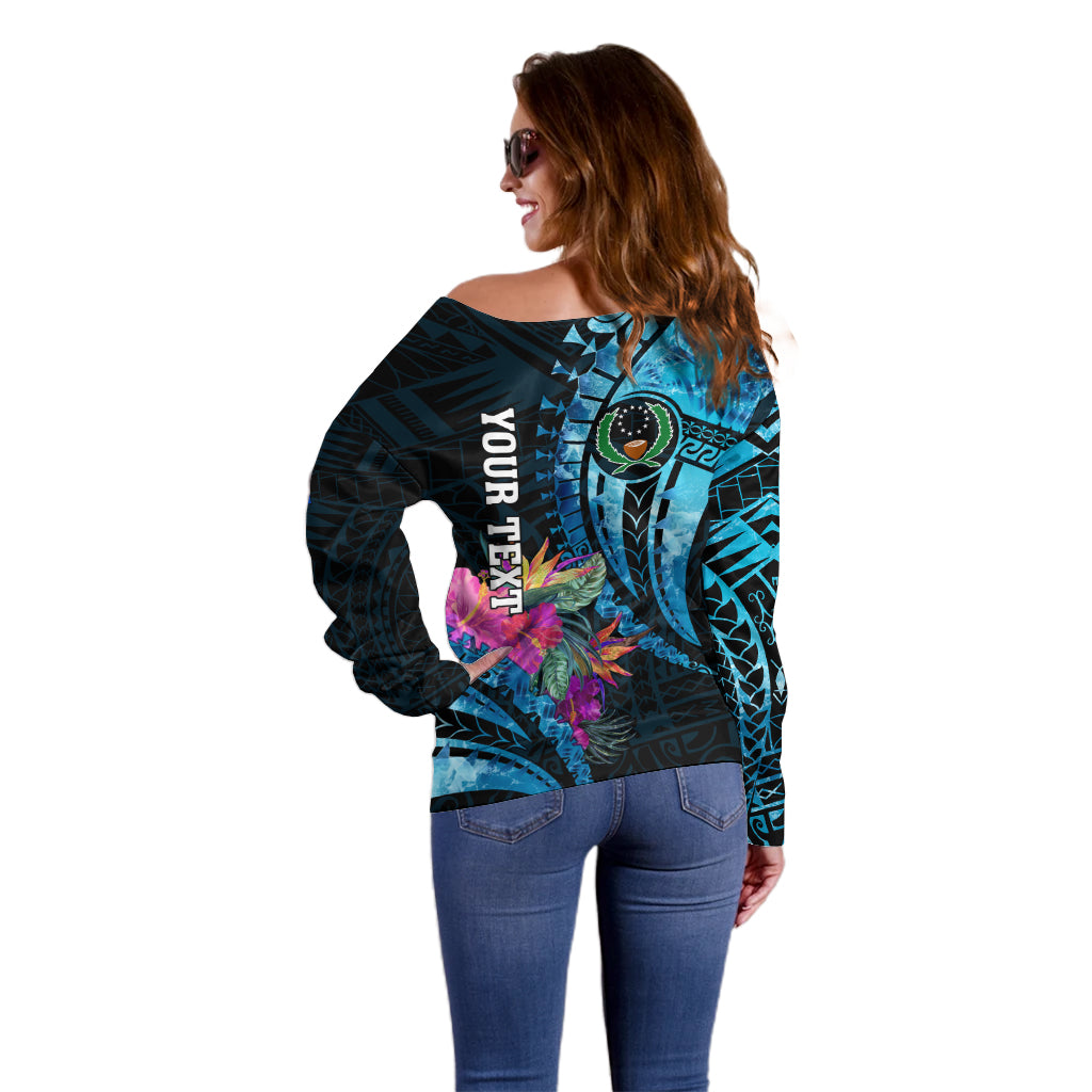 Personalised FSM Pohnpei State Off Shoulder Sweater Tropical Flowers Tribal Pattern LT05 - Polynesian Pride