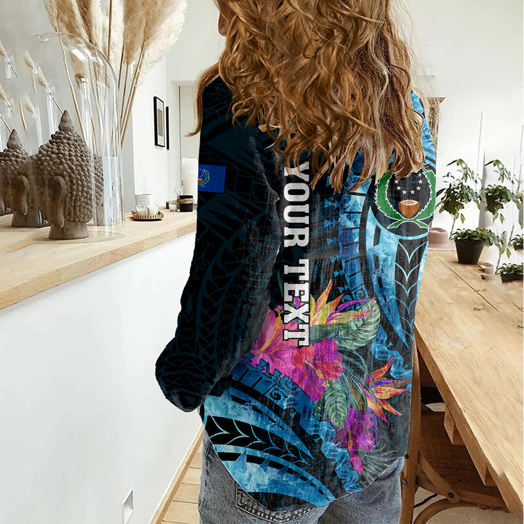 Personalised FSM Pohnpei State Women Casual Shirt Tropical Flowers Tribal Pattern LT05 - Polynesian Pride