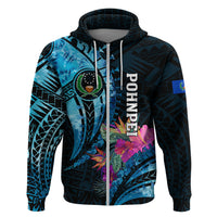 Personalised FSM Pohnpei State Zip Hoodie Tropical Flowers Tribal Pattern LT05 Zip Hoodie Blue - Polynesian Pride