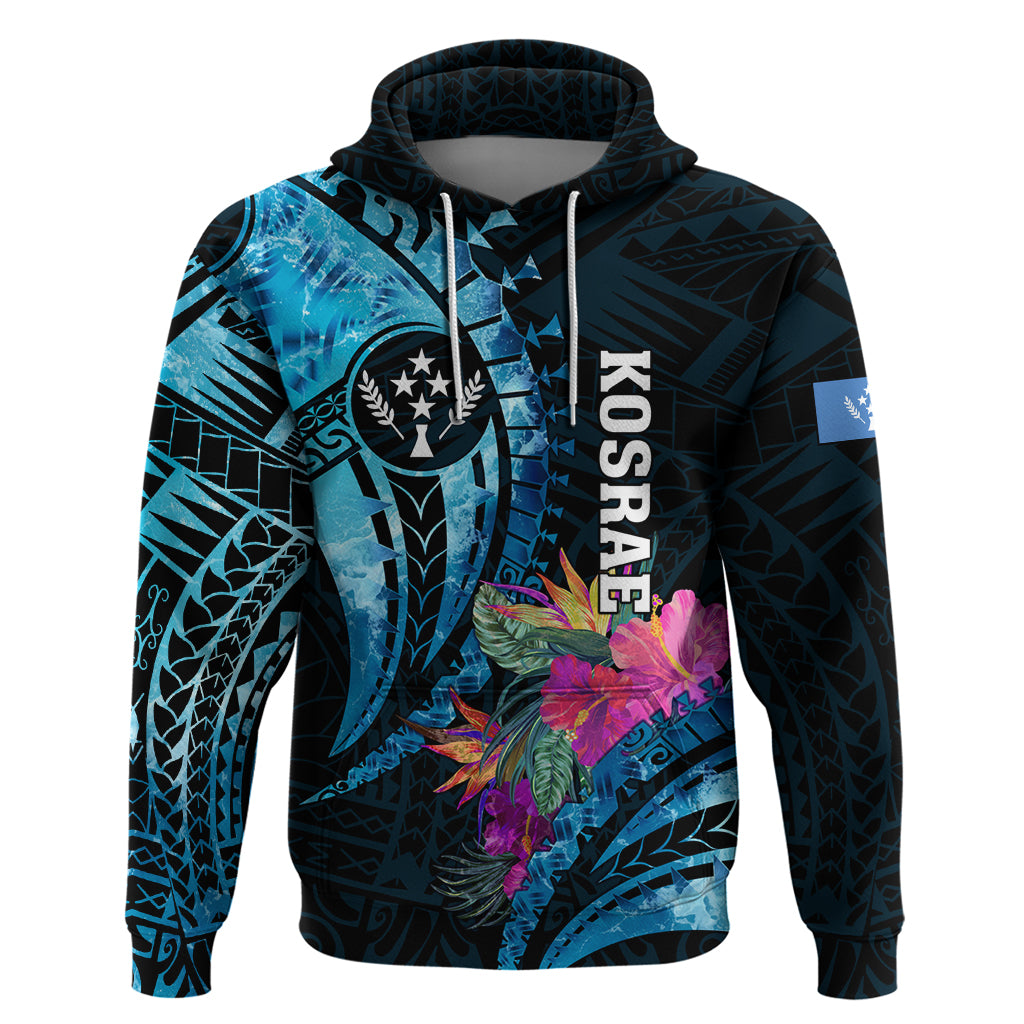 Personalised FSM Kosrae State Zip Hoodie Tropical Flowers Tribal Pattern LT05 Pullover Hoodie Blue - Polynesian Pride