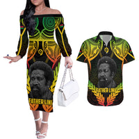 Personalised Vanuatu Father Lini Day Couples Matching Off The Shoulder Long Sleeve Dress and Hawaiian Shirt Polynesian Tribal Pattern LT05 Black - Polynesian Pride