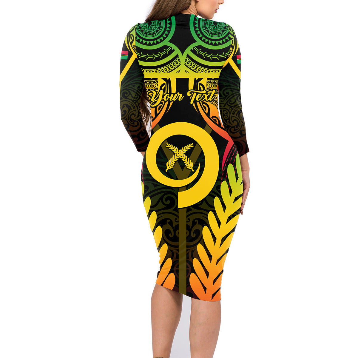 Personalised Vanuatu Father Lini Day Family Matching Long Sleeve Bodycon Dress and Hawaiian Shirt Polynesian Tribal Pattern LT05 - Polynesian Pride