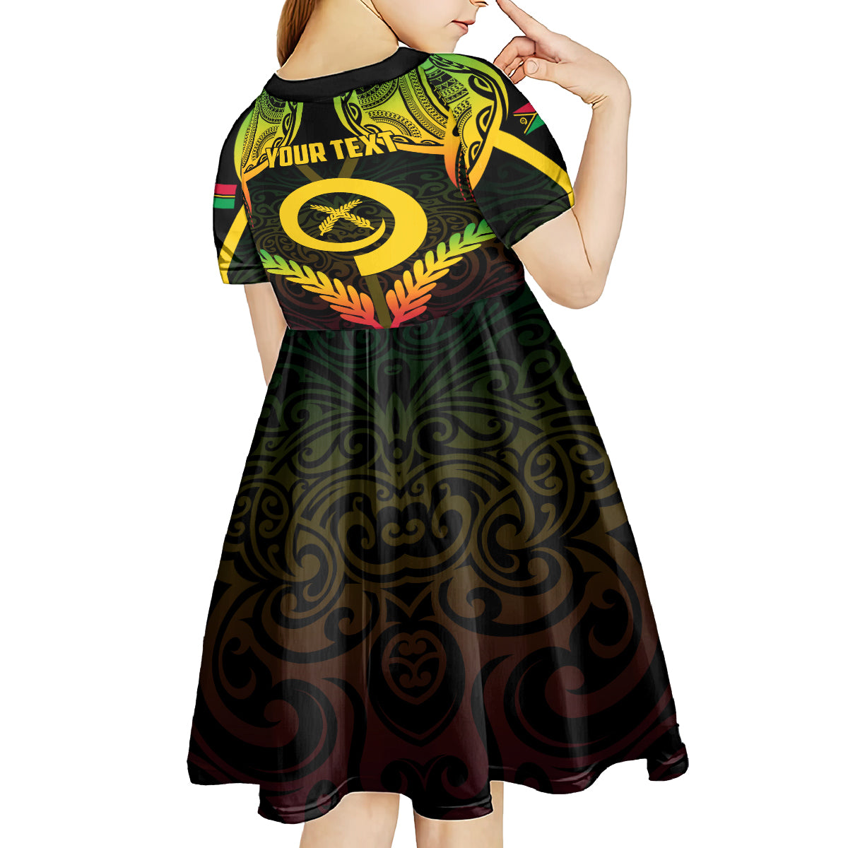 Personalised Vanuatu Father Lini Day Kid Short Sleeve Dress Polynesian Tribal Pattern LT05 - Polynesian Pride