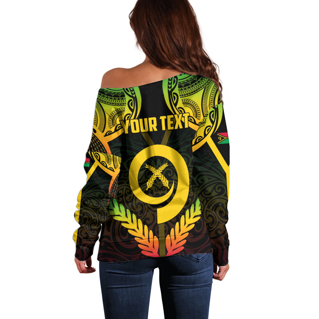 Personalised Vanuatu Father Lini Day Off Shoulder Sweater Polynesian Tribal Pattern LT05 - Polynesian Pride