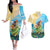 Personalised Hawaii Honolulu Festival Couples Matching Off The Shoulder Long Sleeve Dress and Hawaiian Shirt Hula Girls Tropical Vibe LT05 Blue - Polynesian Pride