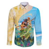 Personalised Hawaii Honolulu Festival Family Matching Mermaid Dress and Hawaiian Shirt Hula Girls Tropical Vibe LT05 Dad's Shirt - Long Sleeve Blue - Polynesian Pride