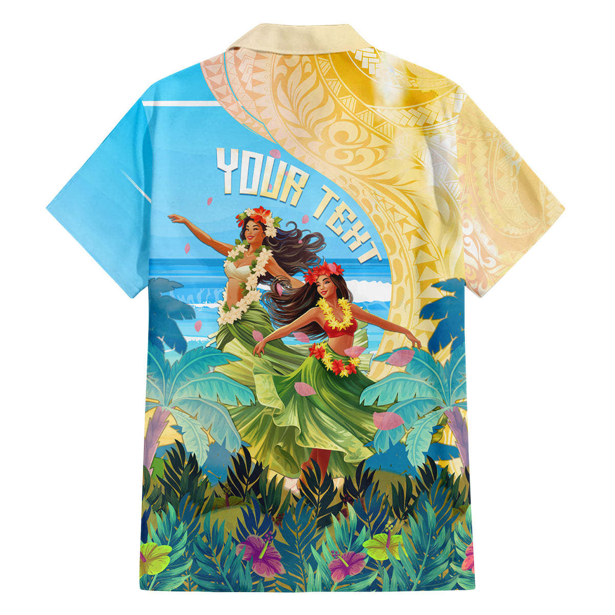 Personalised Hawaii Honolulu Festival Family Matching Off Shoulder Short Dress and Hawaiian Shirt Hula Girls Tropical Vibe LT05 - Polynesian Pride