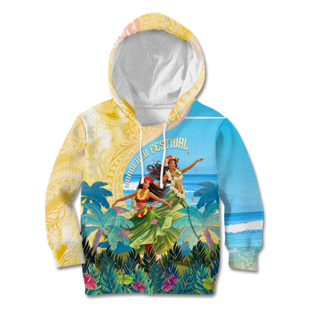 Personalised Hawaii Honolulu Festival Kid Hoodie Hula Girls Tropical Vibe LT05 Hoodie Blue - Polynesian Pride