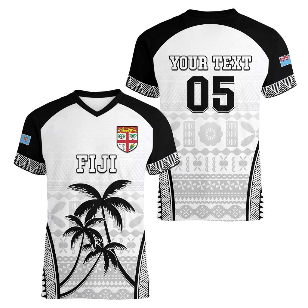 Custom Fiji Tapa Football Women V-Neck T-Shirt Sporty Style LT05 - Polynesian Pride