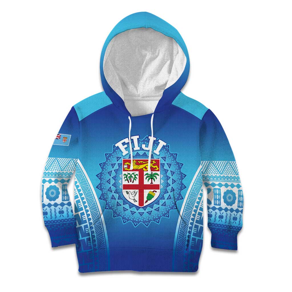 Custom Fiji Football Kid Hoodie Fijian Tapa Pattern