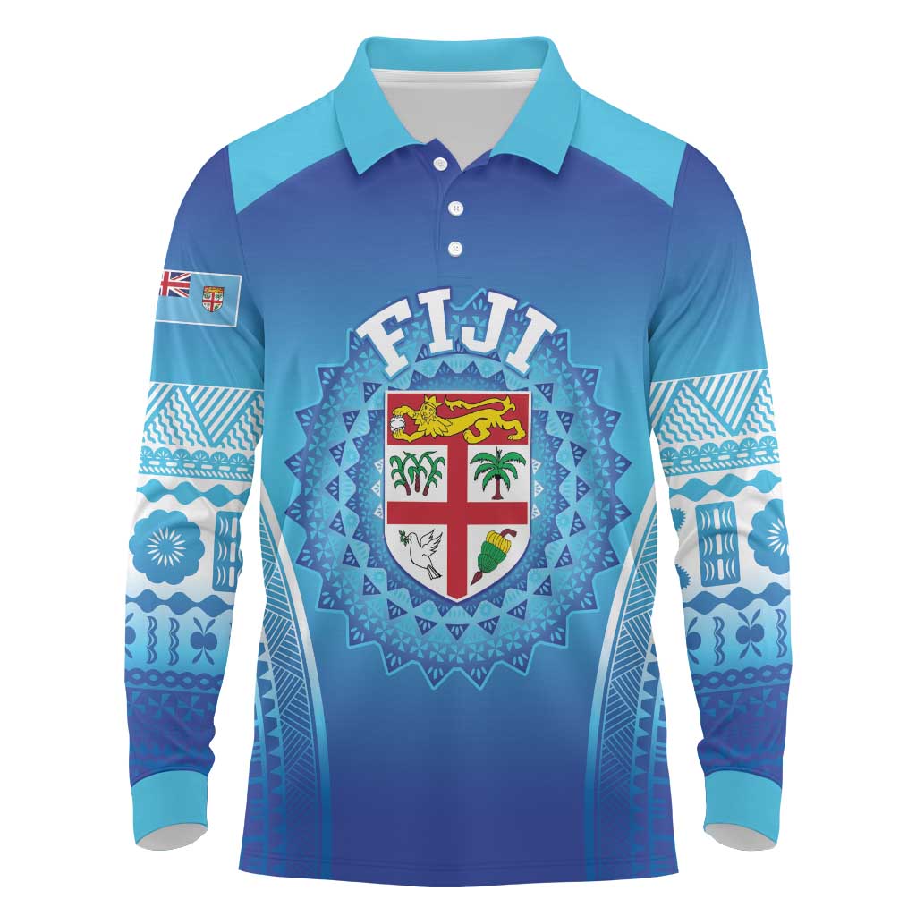 Custom Fiji Football Long Sleeve Polo Shirt Fijian Tapa Pattern