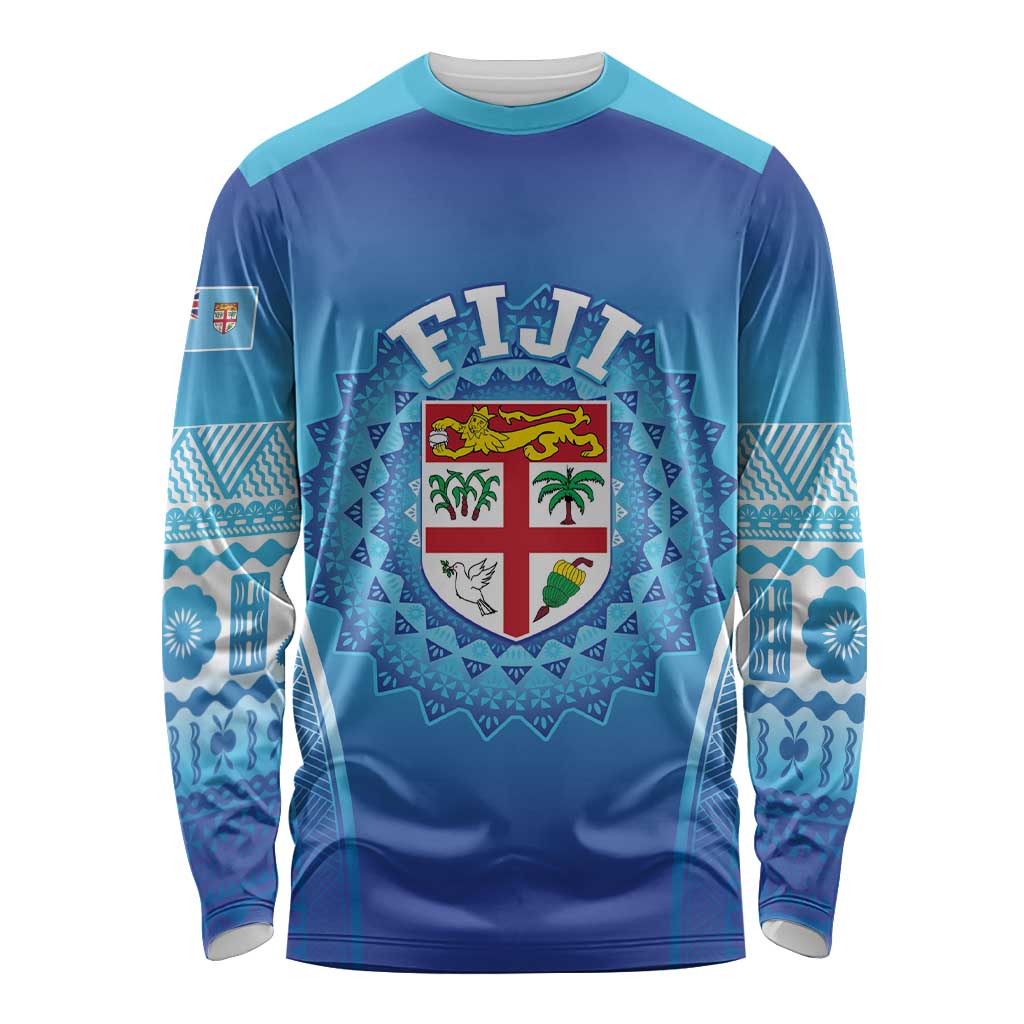Custom Fiji Football Long Sleeve Shirt Fijian Tapa Pattern
