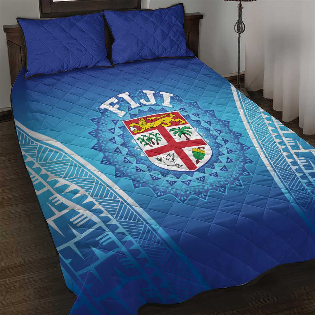 Fiji Football Quilt Bed Set Fijian Tapa Pattern LT05 Blue - Polynesian Pride