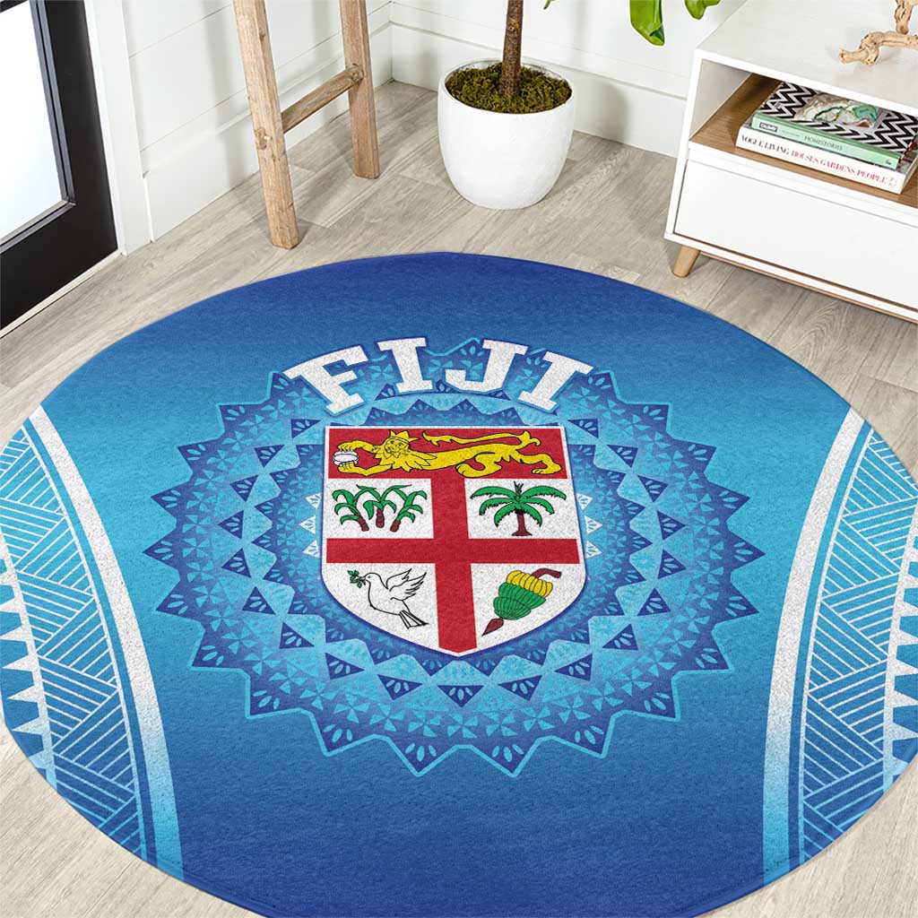 Fiji Football Round Carpet Fijian Tapa Pattern LT05 Blue - Polynesian Pride