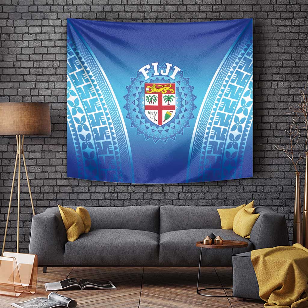 Fiji Football Tapestry Fijian Tapa Pattern LT05 Blue - Polynesian Pride