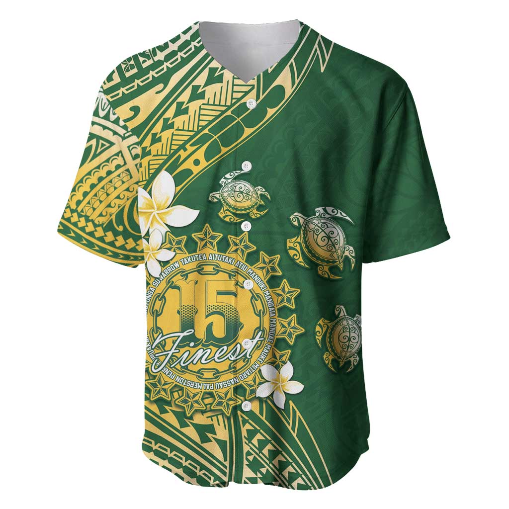 Cook Islands 15 Finest Baseball Jersey Plumeria Polynesian Turtle LT05 Green - Polynesian Pride