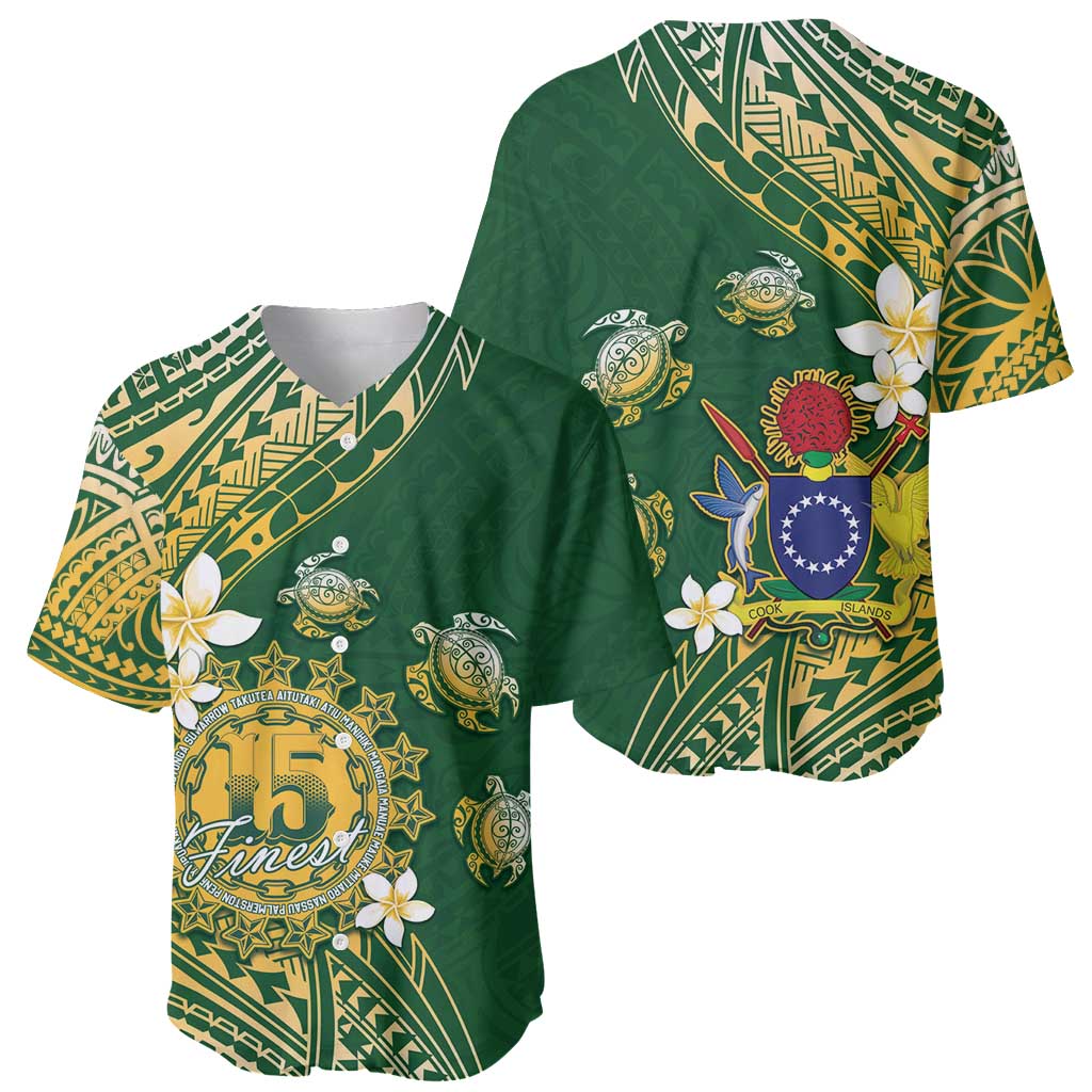 Cook Islands 15 Finest Baseball Jersey Plumeria Polynesian Turtle LT05 - Polynesian Pride