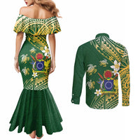 Cook Islands 15 Finest Couples Matching Mermaid Dress and Long Sleeve Button Shirt Plumeria Polynesian Turtle LT05 - Polynesian Pride