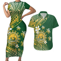 Cook Islands 15 Finest Couples Matching Short Sleeve Bodycon Dress and Hawaiian Shirt Plumeria Polynesian Turtle LT05 Green - Polynesian Pride