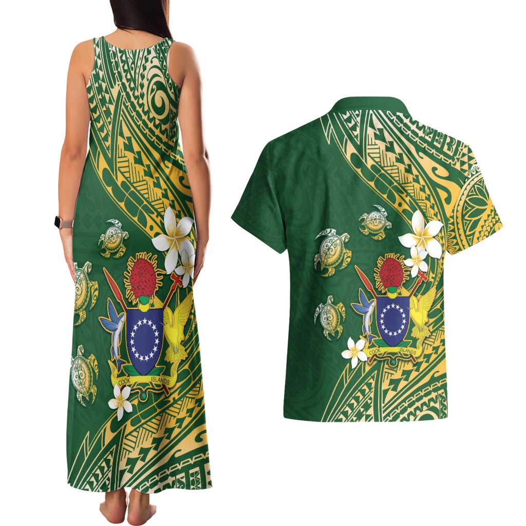 Cook Islands 15 Finest Couples Matching Tank Maxi Dress and Hawaiian Shirt Plumeria Polynesian Turtle LT05 - Polynesian Pride