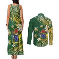 Cook Islands 15 Finest Couples Matching Tank Maxi Dress and Long Sleeve Button Shirt Plumeria Polynesian Turtle LT05 - Polynesian Pride