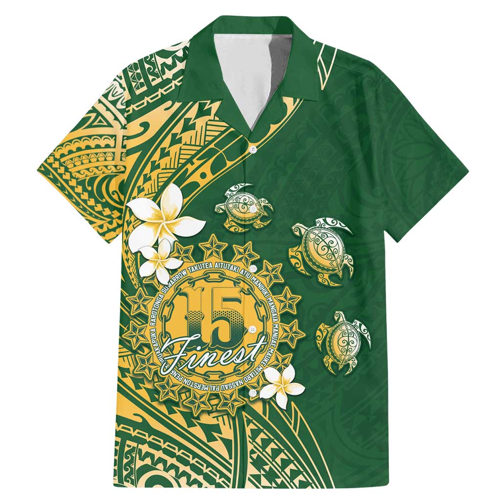 Cook Islands 15 Finest Family Matching Mermaid Dress and Hawaiian Shirt Plumeria Polynesian Turtle LT05 Dad's Shirt - Short Sleeve Green - Polynesian Pride