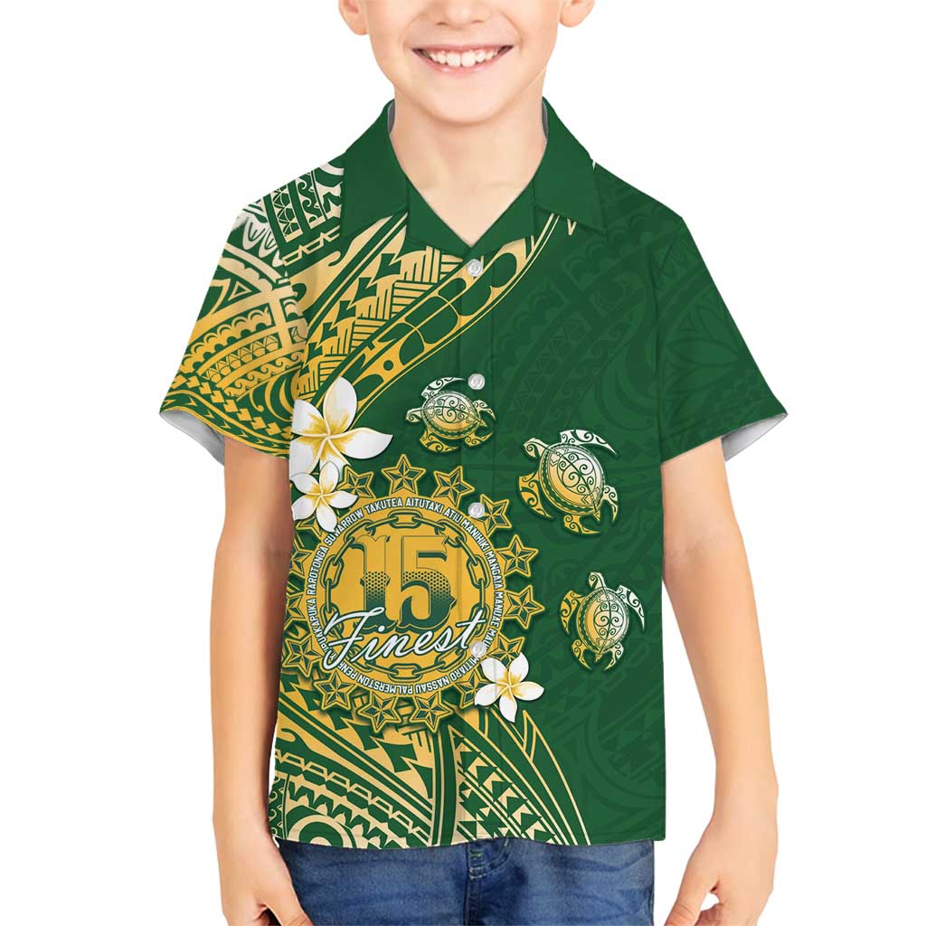 Cook Islands 15 Finest Family Matching Puletasi and Hawaiian Shirt Plumeria Polynesian Turtle LT05 Son's Shirt Green - Polynesian Pride