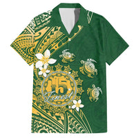 Cook Islands 15 Finest Family Matching Short Sleeve Bodycon Dress and Hawaiian Shirt Plumeria Polynesian Turtle LT05 Dad's Shirt - Short Sleeve Green - Polynesian Pride