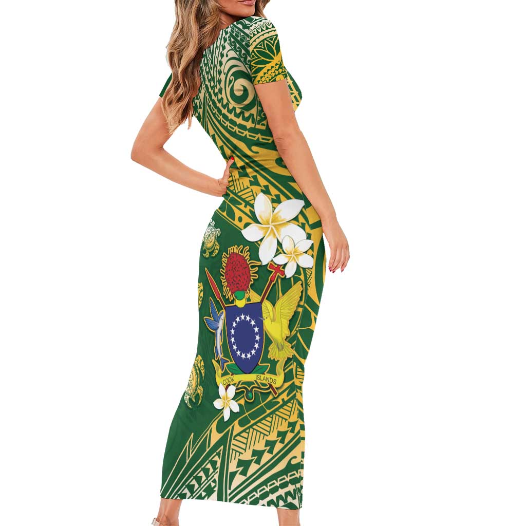 Cook Islands 15 Finest Family Matching Short Sleeve Bodycon Dress and Hawaiian Shirt Plumeria Polynesian Turtle LT05 - Polynesian Pride