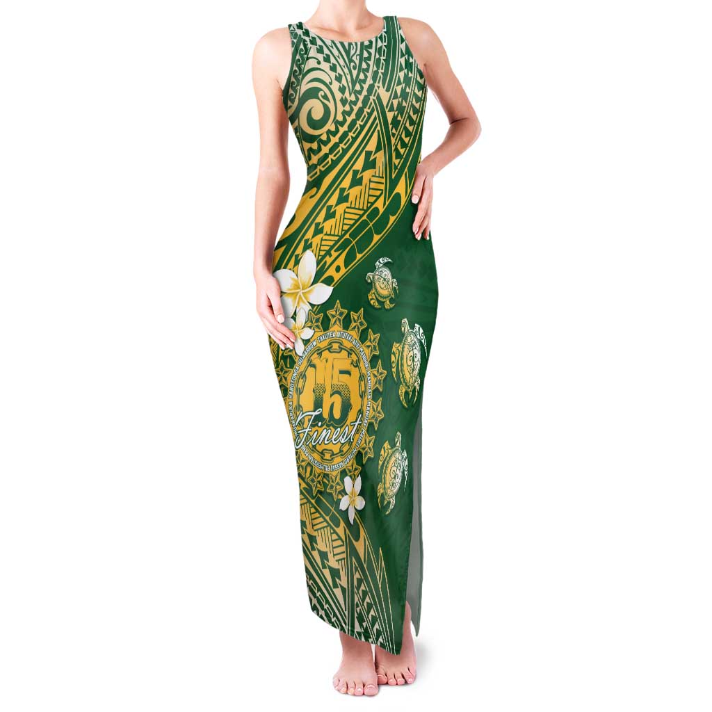 Cook Islands 15 Finest Family Matching Tank Maxi Dress and Hawaiian Shirt Plumeria Polynesian Turtle