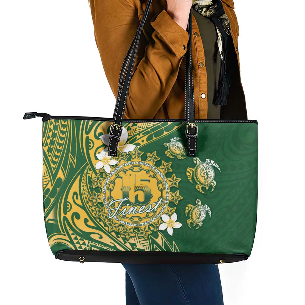 Cook Islands 15 Finest Leather Tote Bag Plumeria Polynesian Turtle LT05 - Polynesian Pride