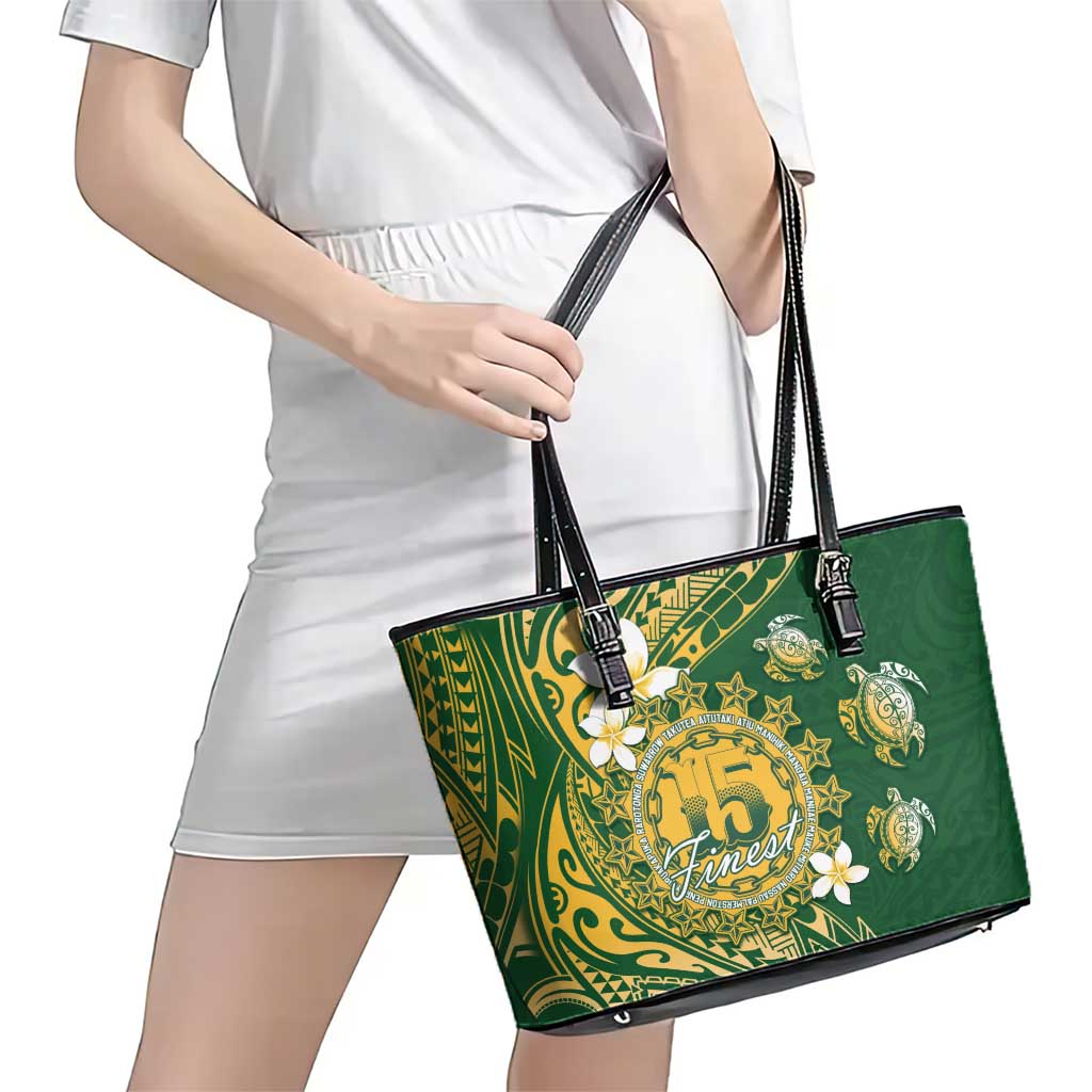Cook Islands 15 Finest Leather Tote Bag Plumeria Polynesian Turtle LT05 - Polynesian Pride