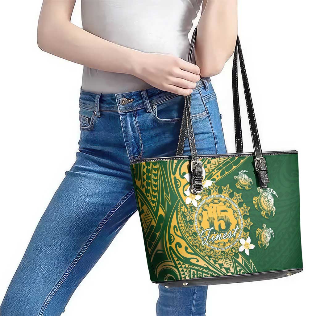 Cook Islands 15 Finest Leather Tote Bag Plumeria Polynesian Turtle LT05 - Polynesian Pride