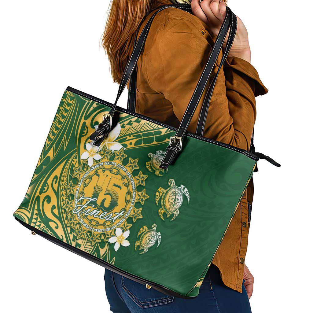 Cook Islands 15 Finest Leather Tote Bag Plumeria Polynesian Turtle LT05 - Polynesian Pride