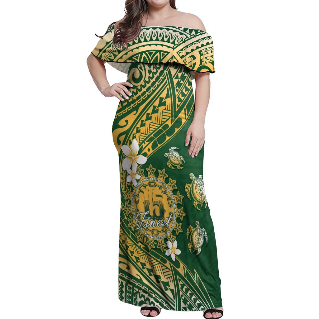 Cook Islands 15 Finest Off Shoulder Maxi Dress Plumeria Polynesian Turtle