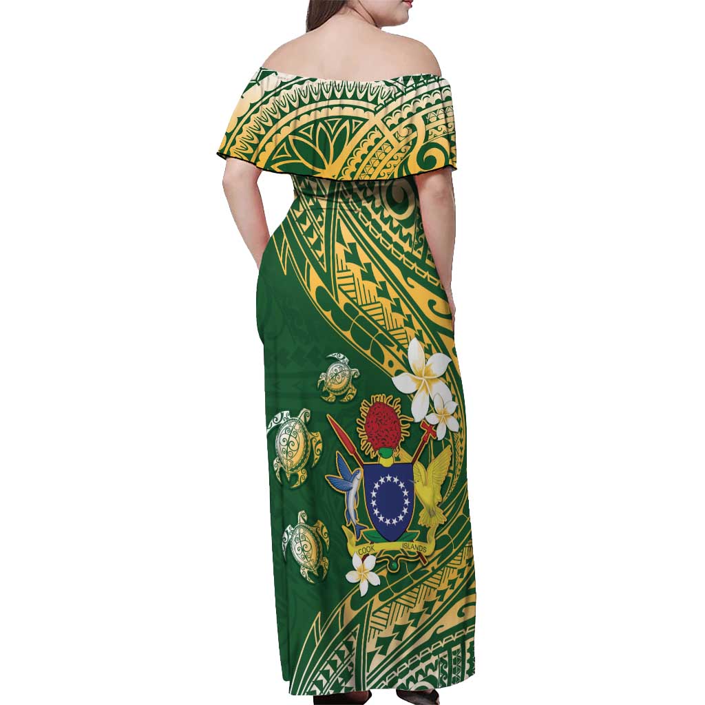 Cook Islands 15 Finest Off Shoulder Maxi Dress Plumeria Polynesian Turtle