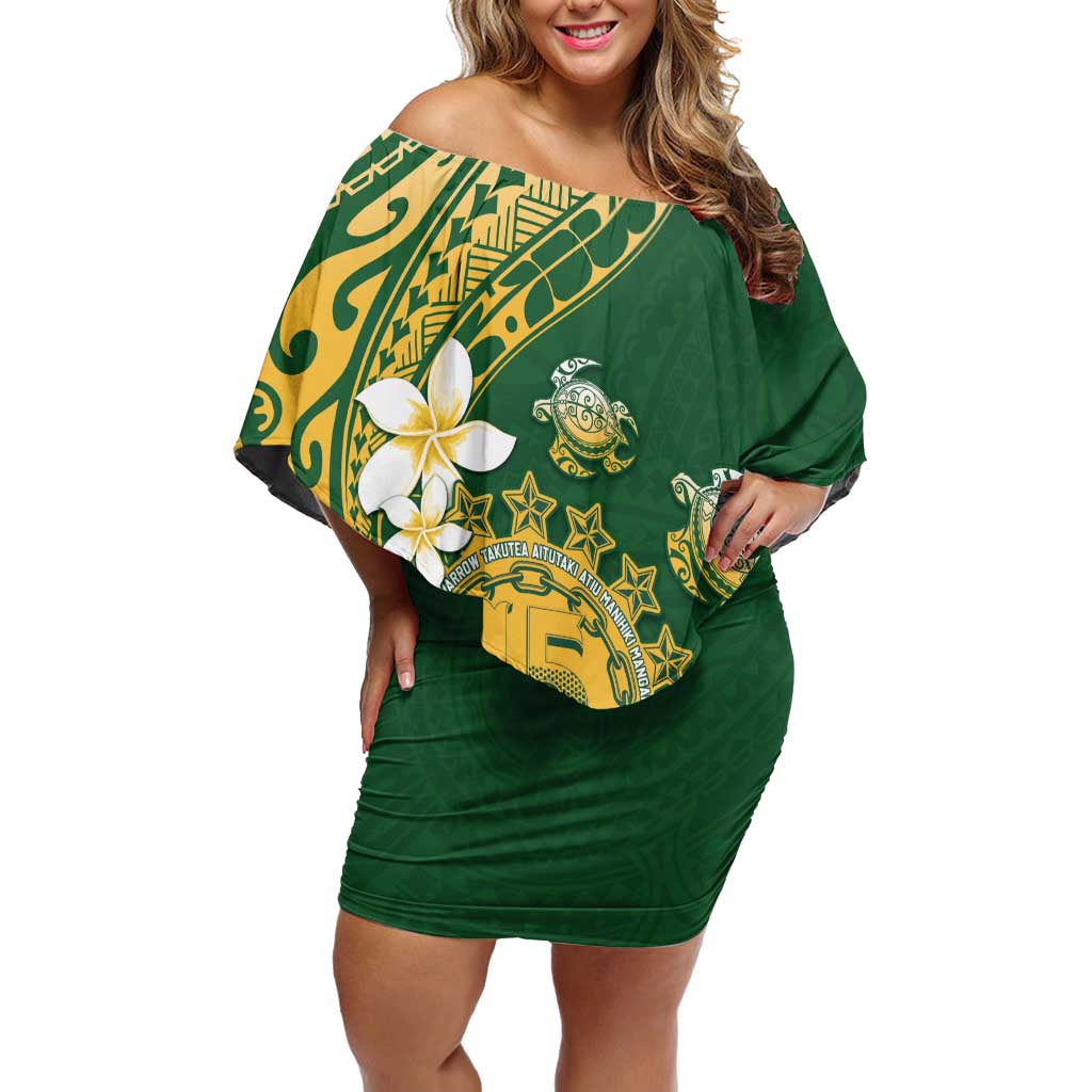 Cook Islands 15 Finest Off Shoulder Short Dress Plumeria Polynesian Turtle
