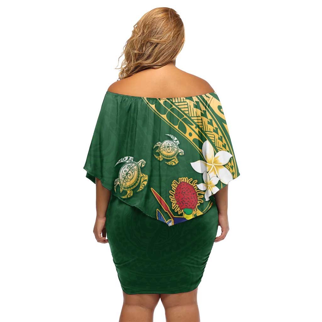 Cook Islands 15 Finest Off Shoulder Short Dress Plumeria Polynesian Turtle