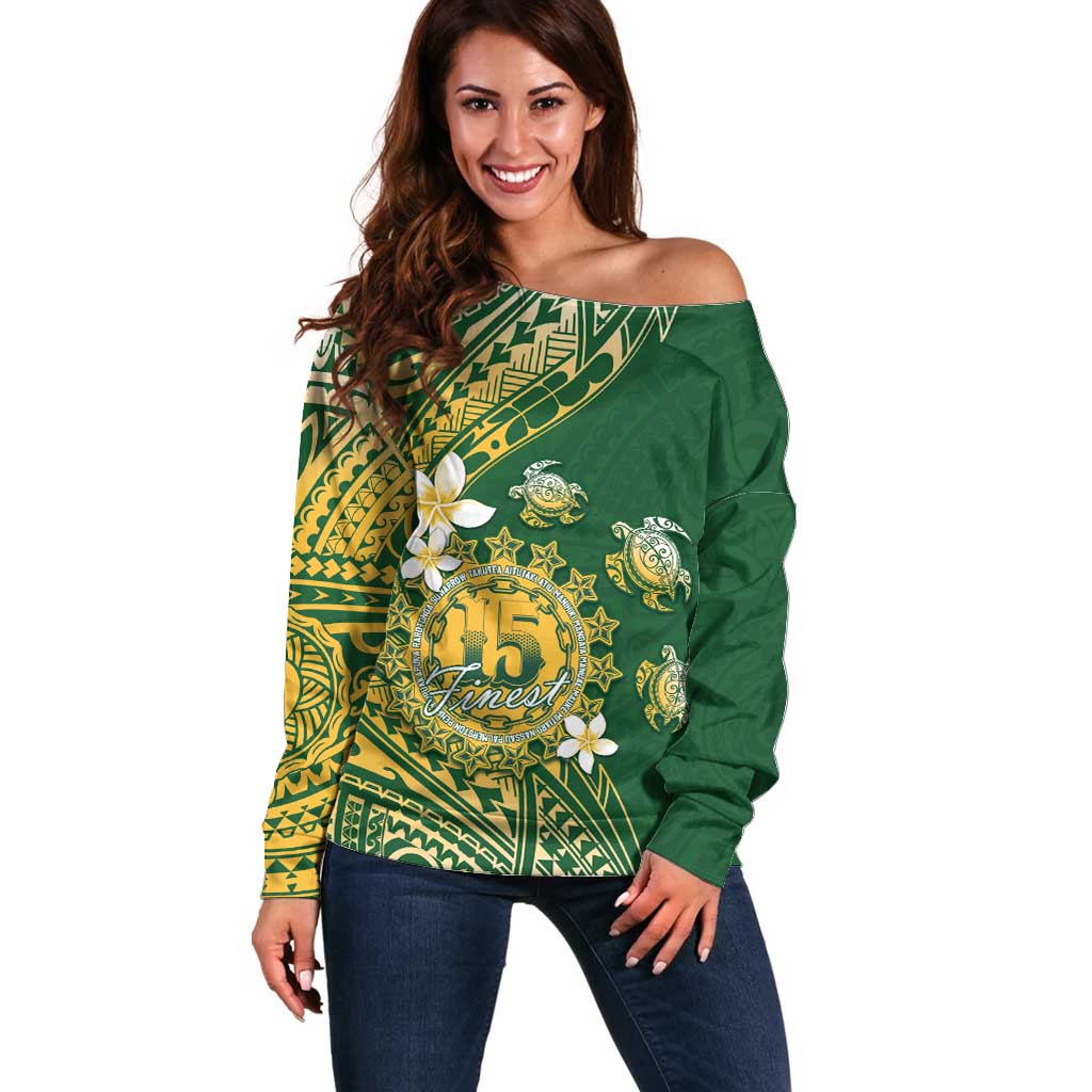Cook Islands 15 Finest Off Shoulder Sweater Plumeria Polynesian Turtle