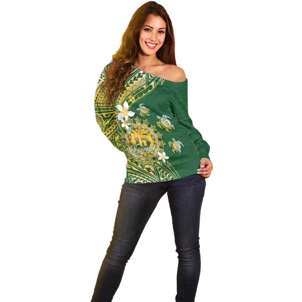 Cook Islands 15 Finest Off Shoulder Sweater Plumeria Polynesian Turtle