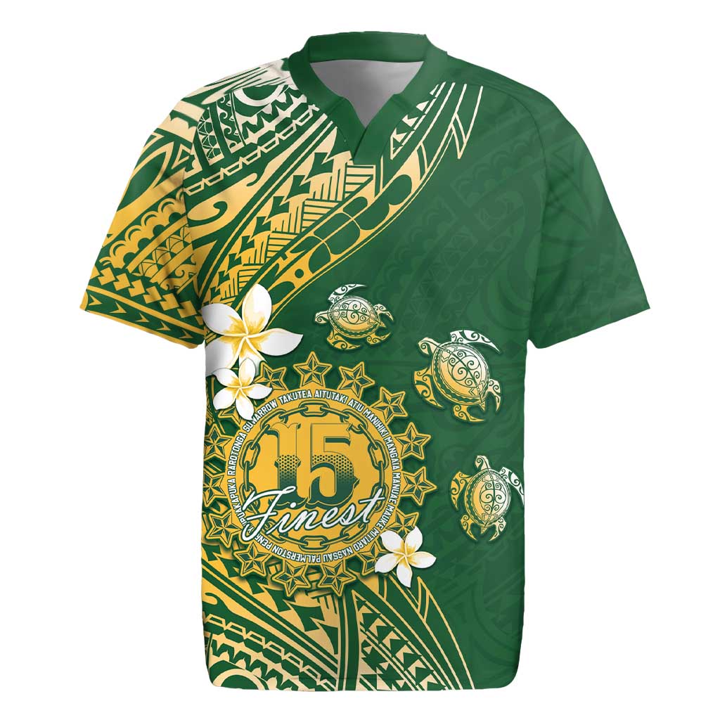 Cook Islands 15 Finest Rugby Jersey Plumeria Polynesian Turtle LT05 Green - Polynesian Pride