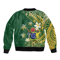 Cook Islands 15 Finest Sleeve Zip Bomber Jacket Plumeria Polynesian Turtle