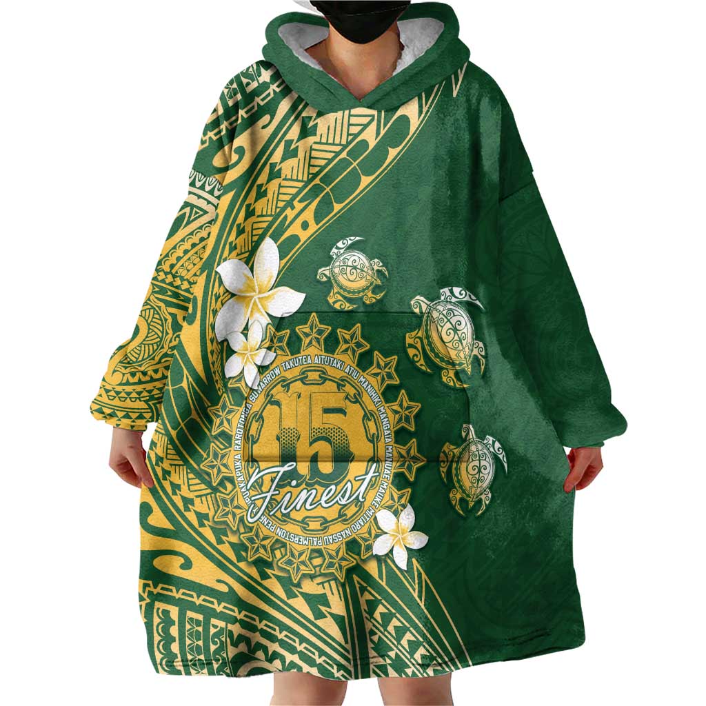 Cook Islands 15 Finest Wearable Blanket Hoodie Plumeria Polynesian Turtle