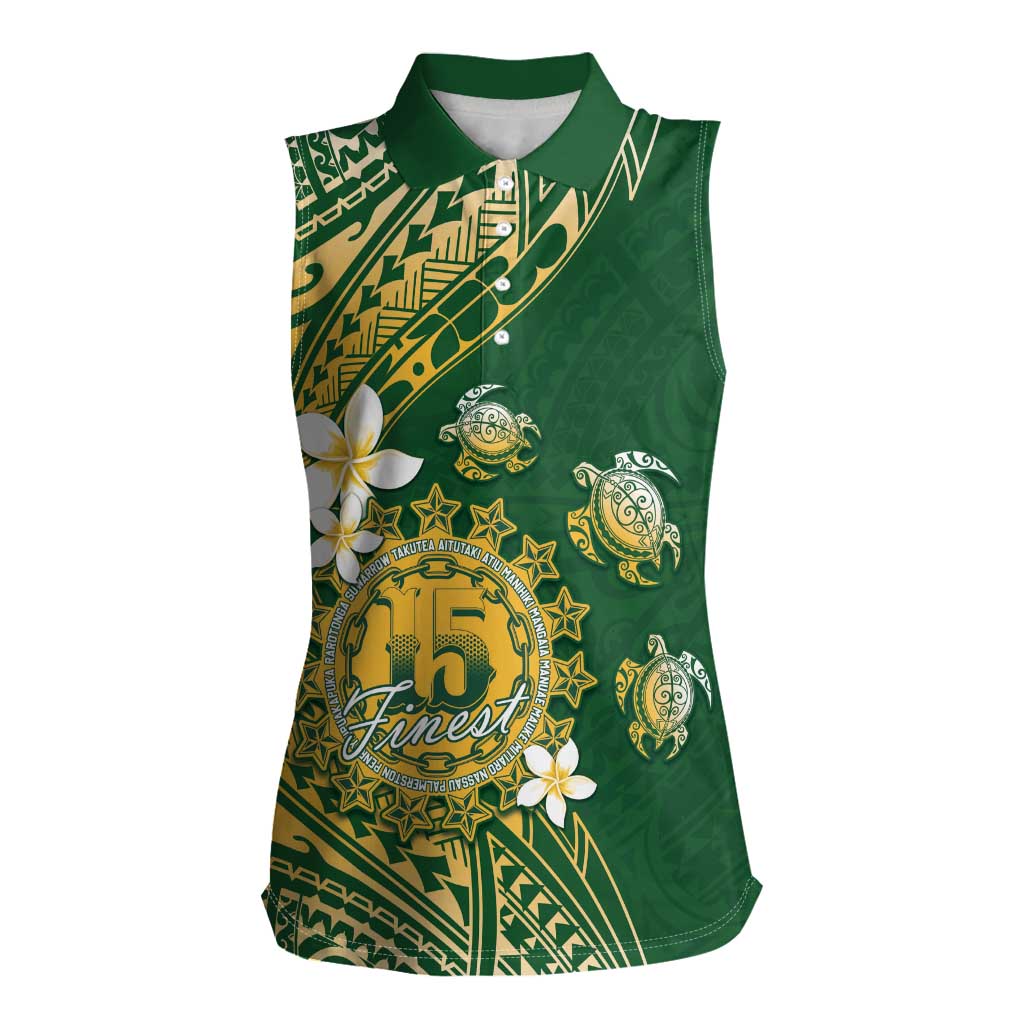 Cook Islands 15 Finest Women Sleeveless Polo Shirt Plumeria Polynesian Turtle LT05 Female Green - Polynesian Pride