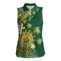 Cook Islands 15 Finest Women Sleeveless Polo Shirt Plumeria Polynesian Turtle LT05 Female Green - Polynesian Pride