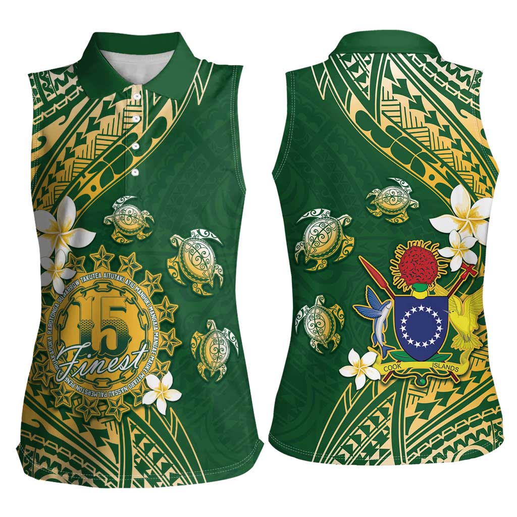 Cook Islands 15 Finest Women Sleeveless Polo Shirt Plumeria Polynesian Turtle LT05 - Polynesian Pride