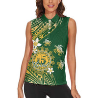 Cook Islands 15 Finest Women Sleeveless Polo Shirt Plumeria Polynesian Turtle LT05 - Polynesian Pride