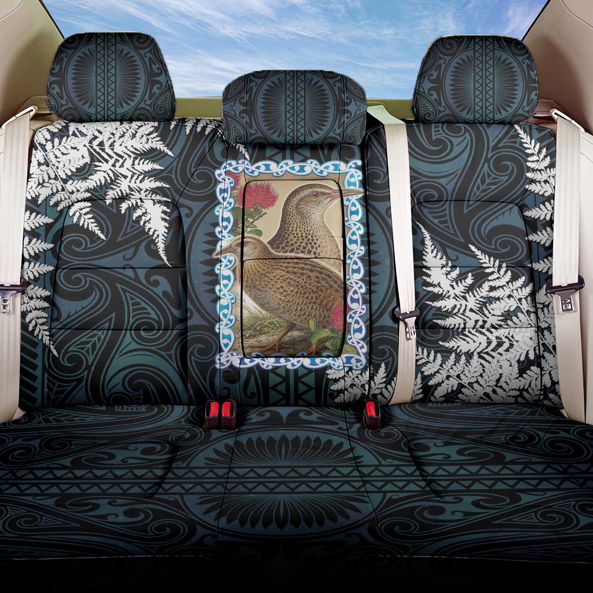 New Zealand Weka Back Car Seat Cover Maori Hen Koru Pattern - Polynesian Pride